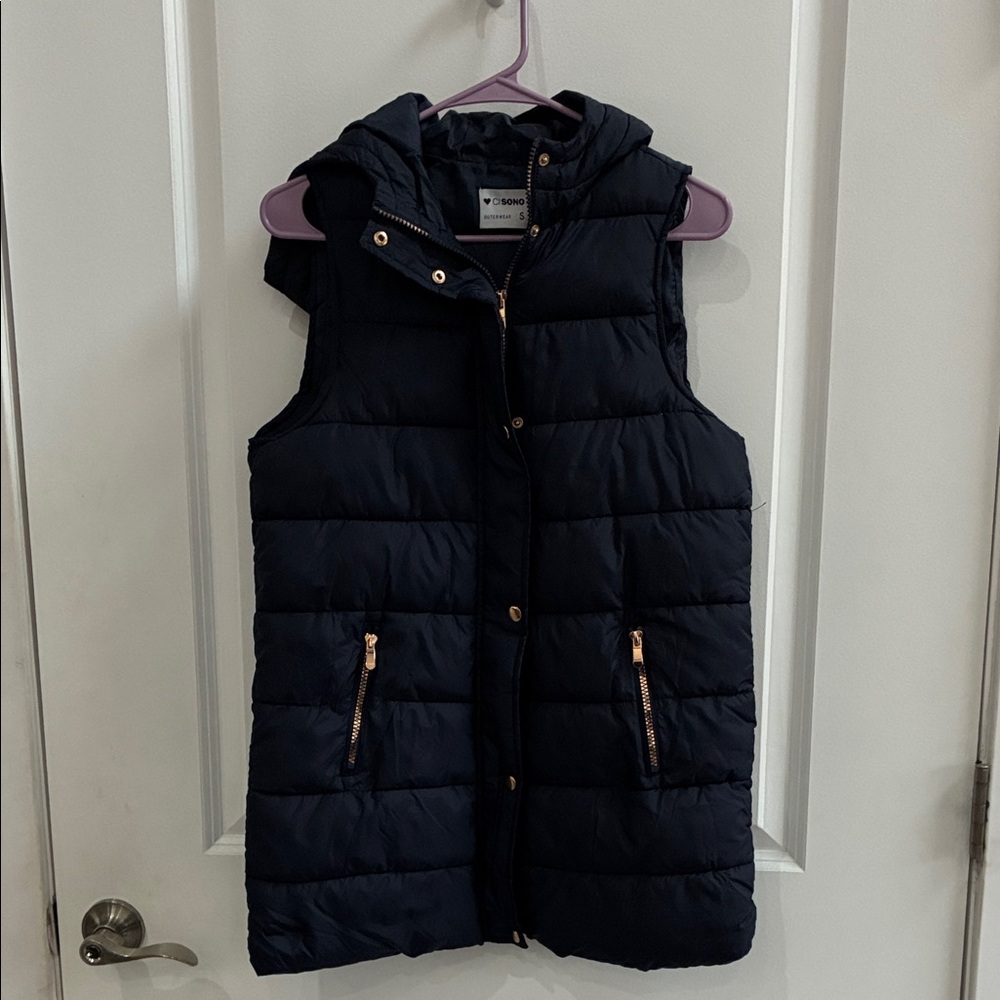 Ci Sono Dark Blue Quilted Vest with Gold Accents